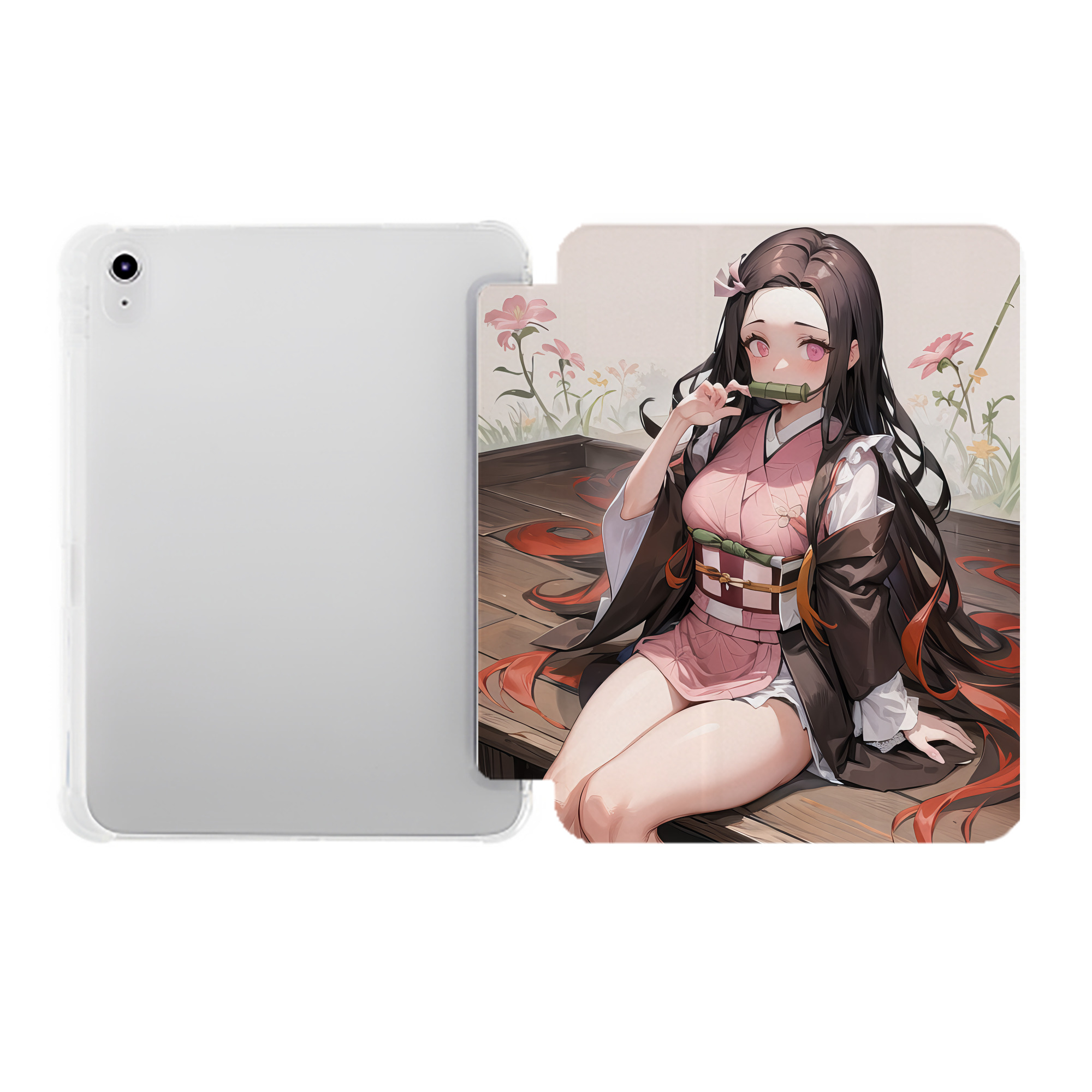 （画像用） 鬼滅の刃（きめつのやいば）竈門 禰󠄀豆子／かまど ねずこ Kamado Nezuko IPad ケース ペン収納付き 三つ折りスタンド PUレザー×シリコン 対応機種9.5/10.5/10.9インチ